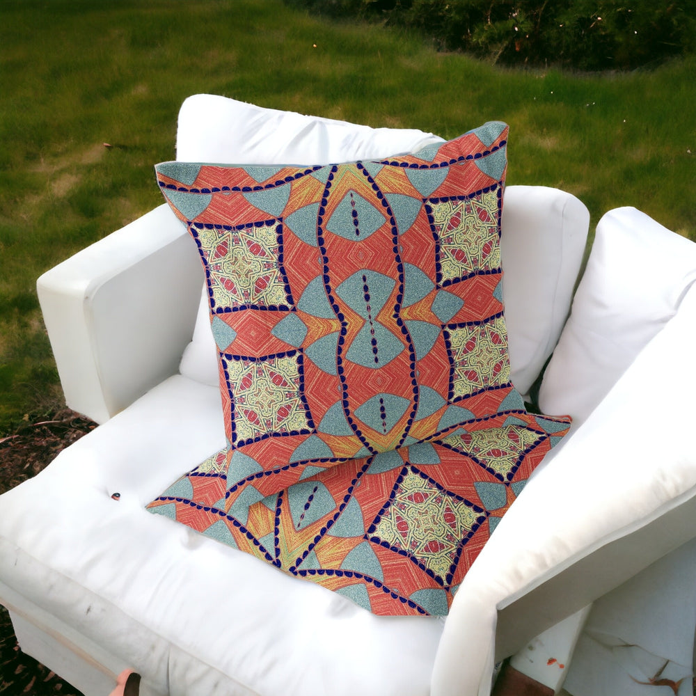 Homeroots Set Of Two 16" X 16" Blue And Orange Blown Seam Eclectic Indoor Outdoor Throw Pillow  Polyester 535572
