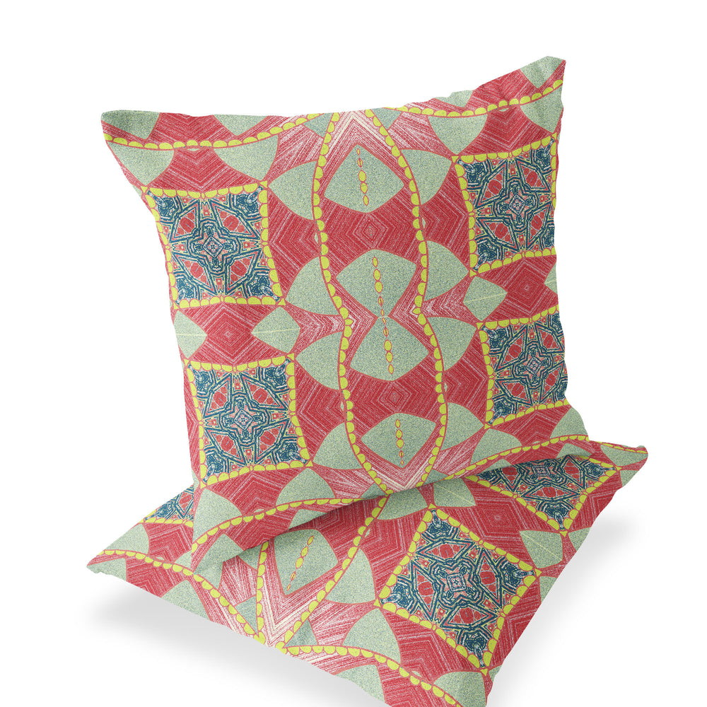 Homeroots Set Of Two 16" X 16" Green And Yellow Blown Seam Eclectic Indoor Outdoor Throw Pillow  Polyester 535573