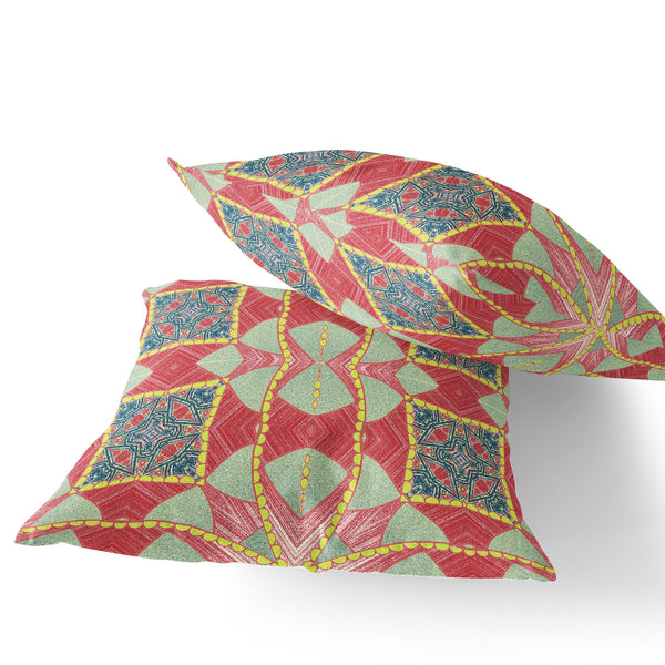 Homeroots Set Of Two 16" X 16" Green And Yellow Blown Seam Eclectic Indoor Outdoor Throw Pillow  Polyester 535573