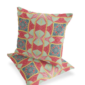 Homeroots Set Of Two 16" X 16" Green And Yellow Blown Seam Eclectic Indoor Outdoor Throw Pillow  Polyester 535573