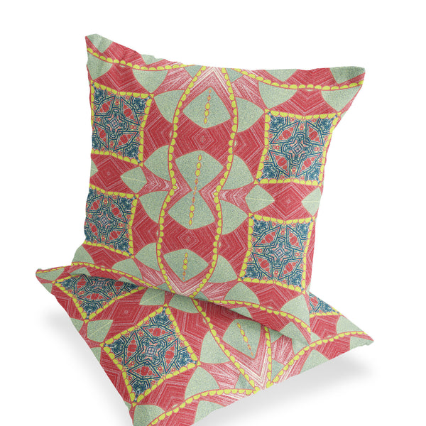 Homeroots Set Of Two 16" X 16" Green And Yellow Blown Seam Eclectic Indoor Outdoor Throw Pillow  Polyester 535573