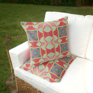 Homeroots Set Of Two 16" X 16" Green And Yellow Blown Seam Eclectic Indoor Outdoor Throw Pillow  Polyester 535573