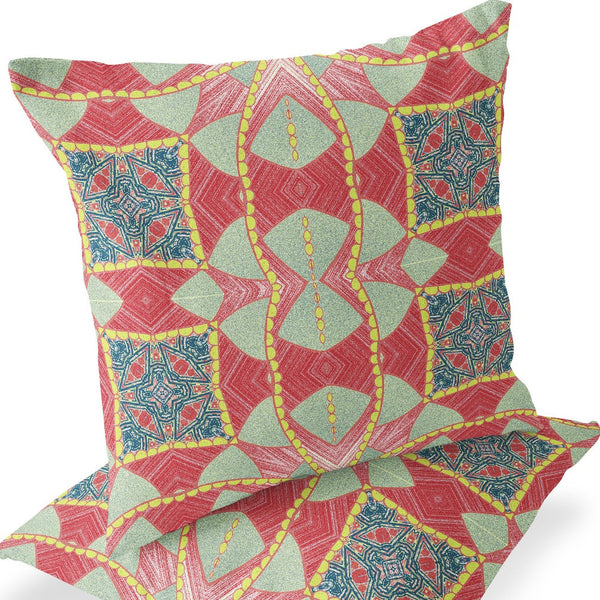 Homeroots Set Of Two 16" X 16" Green And Yellow Blown Seam Eclectic Indoor Outdoor Throw Pillow  Polyester 535573