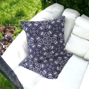 Homeroots Set Of Two 16" X 16" Blue And White Blown Seam Damask Indoor Outdoor Throw Pillow  Polyester 535574