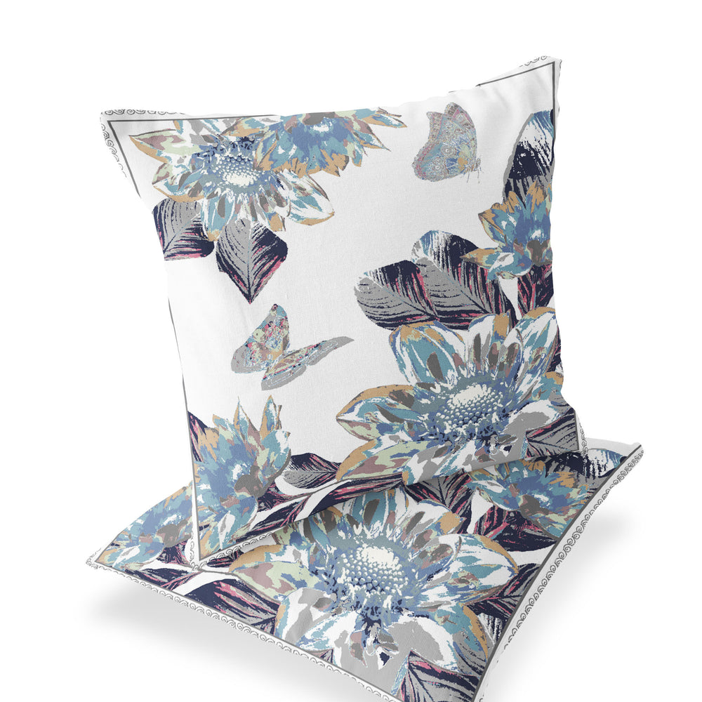 Homeroots Set Of Two 16" X 16" Gray And White Butterfly Blown Seam Floral Indoor Outdoor Throw Pillow  Polyester 535575