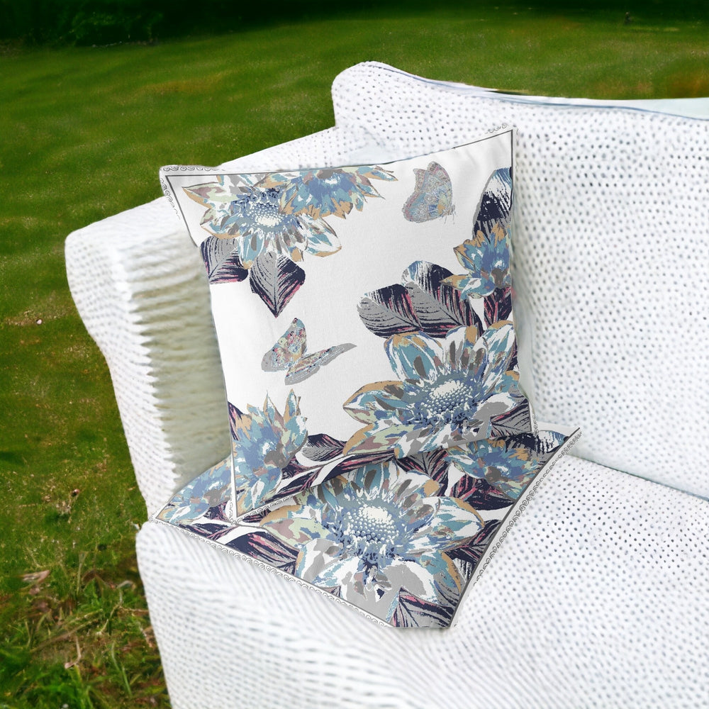 Homeroots Set Of Two 16" X 16" Gray And White Butterfly Blown Seam Floral Indoor Outdoor Throw Pillow  Polyester 535575