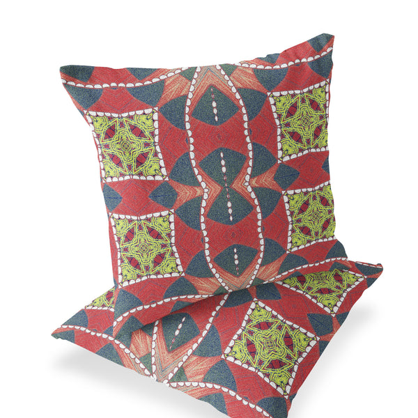 Homeroots Set Of Two 16" X 16" Gray And Red Blown Seam Geometric Indoor Outdoor Throw Pillows  Polyester 535576