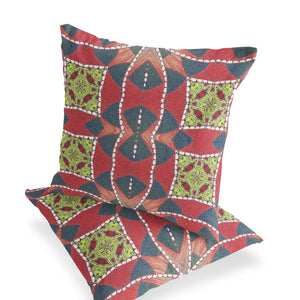 Homeroots Set Of Two 16" X 16" Gray And Red Blown Seam Geometric Indoor Outdoor Throw Pillows  Polyester 535576
