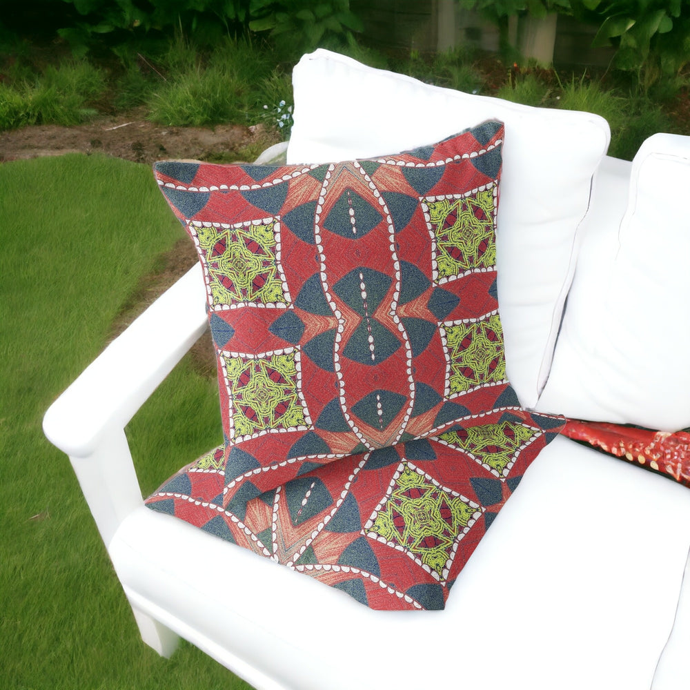 Homeroots Set Of Two 16" X 16" Gray And Red Blown Seam Geometric Indoor Outdoor Throw Pillows  Polyester 535576