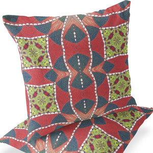 Homeroots Set Of Two 16" X 16" Gray And Red Blown Seam Geometric Indoor Outdoor Throw Pillows  Polyester 535576
