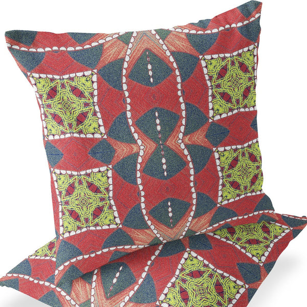 Homeroots Set Of Two 16" X 16" Gray And Red Blown Seam Geometric Indoor Outdoor Throw Pillows  Polyester 535576
