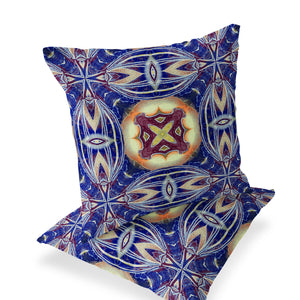Homeroots Set Of Two 16" X 16" Blue And Orange Blown Seam Floral Indoor Outdoor Throw Pillow  Polyester 535578