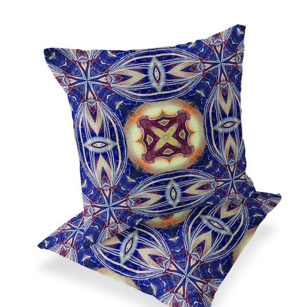 Homeroots Set Of Two 16" X 16" Blue And Orange Blown Seam Floral Indoor Outdoor Throw Pillow  Polyester 535578