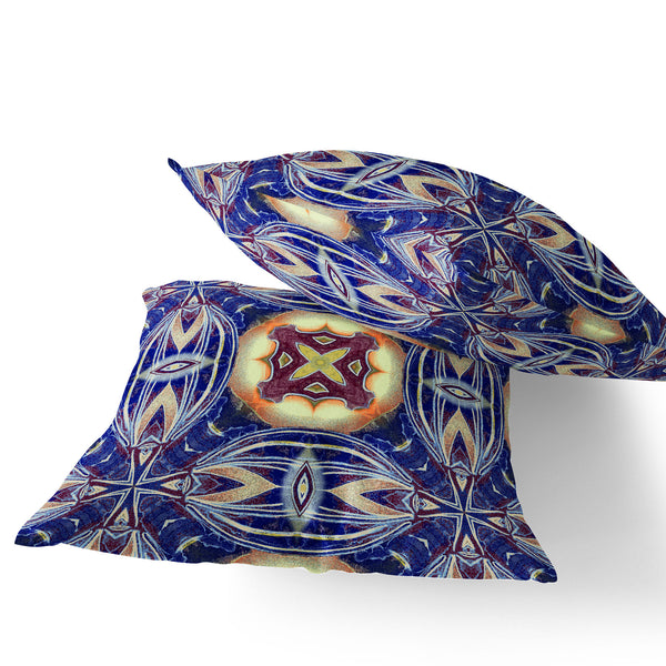 Homeroots Set Of Two 16" X 16" Blue And Orange Blown Seam Floral Indoor Outdoor Throw Pillow  Polyester 535578