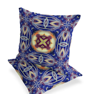 Homeroots Set Of Two 16" X 16" Blue And Orange Blown Seam Floral Indoor Outdoor Throw Pillow  Polyester 535578