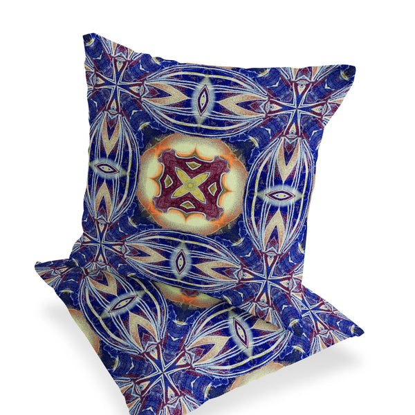 Homeroots Set Of Two 16" X 16" Blue And Orange Blown Seam Floral Indoor Outdoor Throw Pillow  Polyester 535578