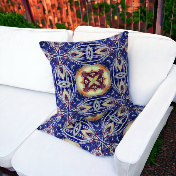 Homeroots Set Of Two 16" X 16" Blue And Orange Blown Seam Floral Indoor Outdoor Throw Pillow  Polyester 535578
