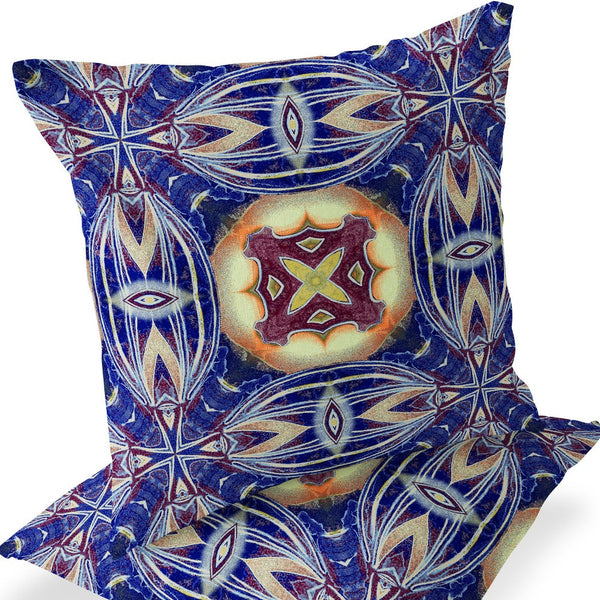 Homeroots Set Of Two 16" X 16" Blue And Orange Blown Seam Floral Indoor Outdoor Throw Pillow  Polyester 535578