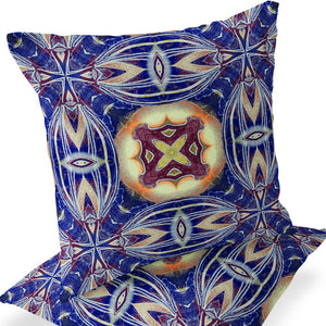 Homeroots Set Of Two 16" X 16" Blue And Orange Blown Seam Floral Indoor Outdoor Throw Pillow  Polyester 535578