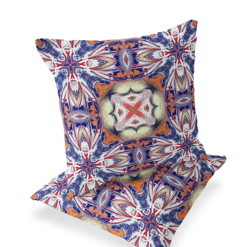 Homeroots Set Of Two 16" X 16" Blue And Orange Blown Seam Floral Indoor Outdoor Throw Pillow  Polyester 535579