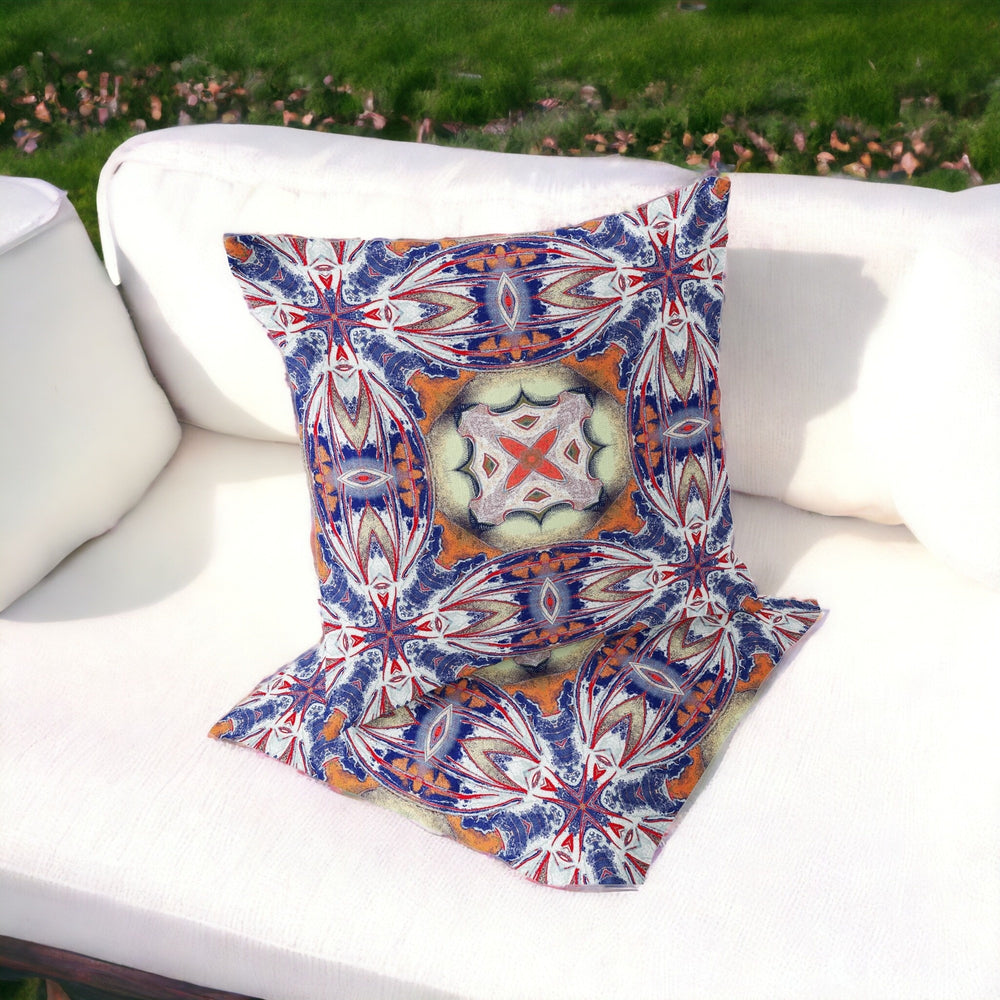 Homeroots Set Of Two 16" X 16" Blue And Orange Blown Seam Floral Indoor Outdoor Throw Pillow  Polyester 535579