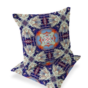 Homeroots Set Of Two 16" X 16" Blue And Orange Blown Seam Floral Indoor Outdoor Throw Pillow  Polyester 535580
