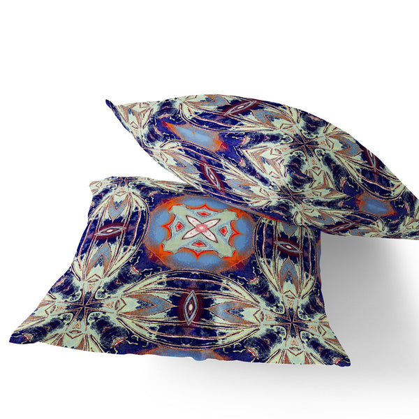 Homeroots Set Of Two 16" X 16" Blue And Orange Blown Seam Floral Indoor Outdoor Throw Pillow  Polyester 535580
