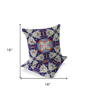 Homeroots Set Of Two 16" X 16" Blue And Orange Blown Seam Floral Indoor Outdoor Throw Pillow  Polyester 535580