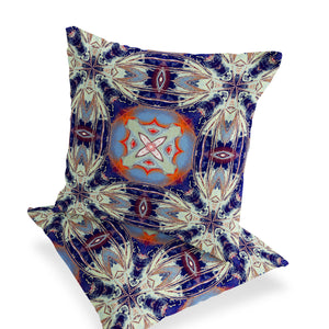 Homeroots Set Of Two 16" X 16" Blue And Orange Blown Seam Floral Indoor Outdoor Throw Pillow  Polyester 535580