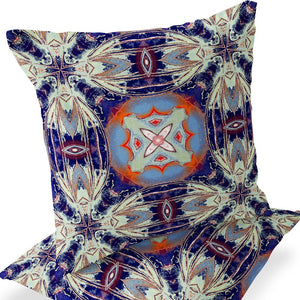 Homeroots Set Of Two 16" X 16" Blue And Orange Blown Seam Floral Indoor Outdoor Throw Pillow  Polyester 535580