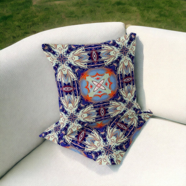 Homeroots Set Of Two 16" X 16" Blue And Orange Blown Seam Floral Indoor Outdoor Throw Pillow  Polyester 535580
