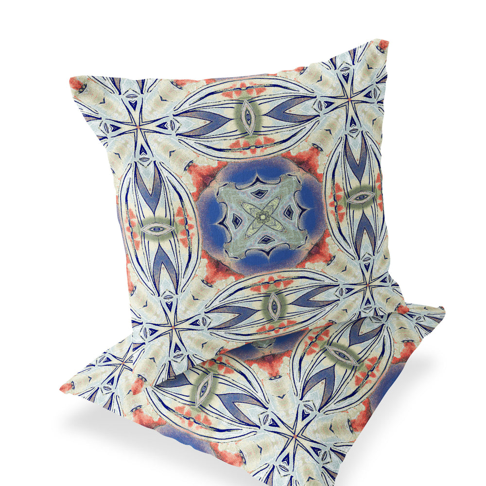Homeroots Set Of Two 16" X 16" Blue And Pink Blown Seam Floral Indoor Outdoor Throw Pillow  Polyester 535581
