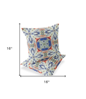 Homeroots Set Of Two 16" X 16" Blue And Pink Blown Seam Floral Indoor Outdoor Throw Pillow  Polyester 535581