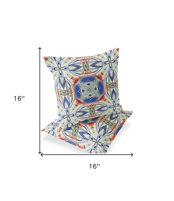 Homeroots Set Of Two 16" X 16" Blue And Pink Blown Seam Floral Indoor Outdoor Throw Pillow  Polyester 535581