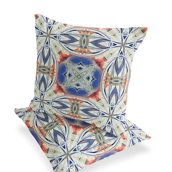 Homeroots Set Of Two 16" X 16" Blue And Pink Blown Seam Floral Indoor Outdoor Throw Pillow  Polyester 535581