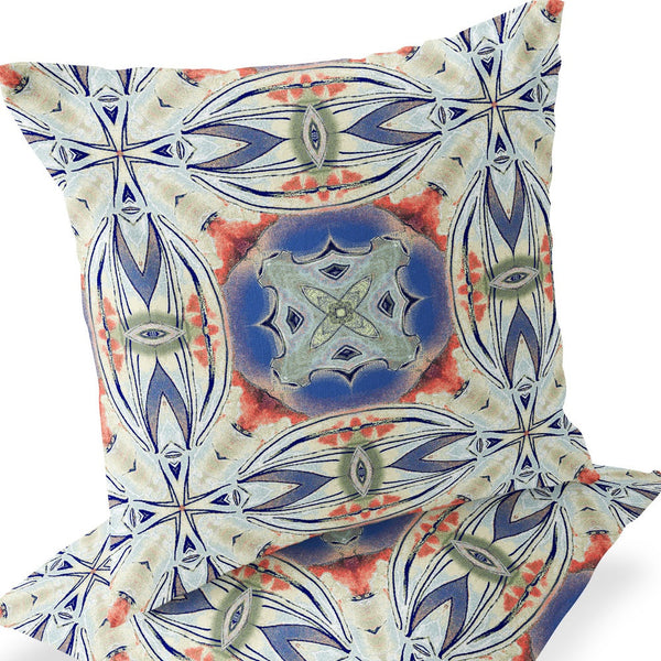 Homeroots Set Of Two 16" X 16" Blue And Pink Blown Seam Floral Indoor Outdoor Throw Pillow  Polyester 535581