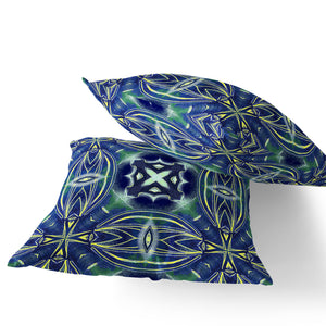 Homeroots Set Of Two 16" X 16" Blue And Green Blown Seam Floral Indoor Outdoor Throw Pillow  Polyester 535582
