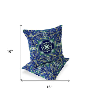 Homeroots Set Of Two 16" X 16" Blue And Green Blown Seam Floral Indoor Outdoor Throw Pillow  Polyester 535582