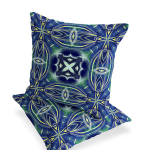 Homeroots Set Of Two 16" X 16" Blue And Green Blown Seam Floral Indoor Outdoor Throw Pillow  Polyester 535582