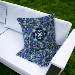 Homeroots Set Of Two 16" X 16" Blue And Green Blown Seam Floral Indoor Outdoor Throw Pillow  Polyester 535582