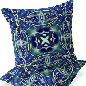 Homeroots Set Of Two 16" X 16" Blue And Green Blown Seam Floral Indoor Outdoor Throw Pillow  Polyester 535582