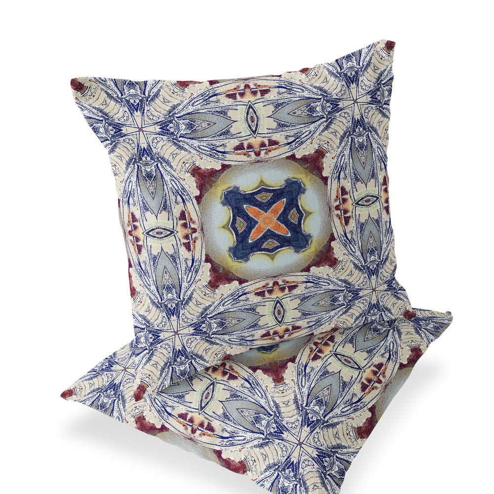 Homeroots Set Of Two 16" X 16" Blue And Gray Blown Seam Floral Indoor Outdoor Throw Pillow  Polyester 535584