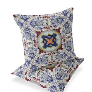 Homeroots Set Of Two 16" X 16" Blue And Gray Blown Seam Floral Indoor Outdoor Throw Pillow  Polyester 535584