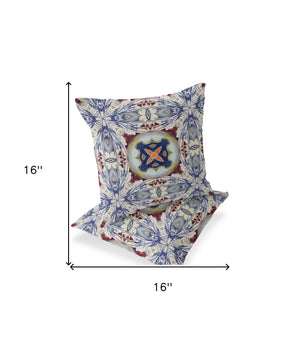 Homeroots Set Of Two 16" X 16" Blue And Gray Blown Seam Floral Indoor Outdoor Throw Pillow  Polyester 535584
