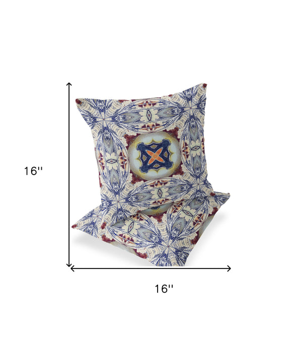 Homeroots Set Of Two 16" X 16" Blue And Gray Blown Seam Floral Indoor Outdoor Throw Pillow  Polyester 535584