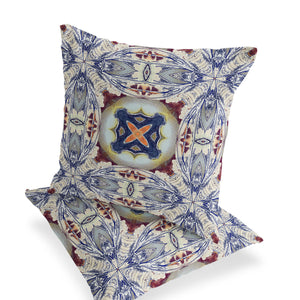 Homeroots Set Of Two 16" X 16" Blue And Gray Blown Seam Floral Indoor Outdoor Throw Pillow  Polyester 535584