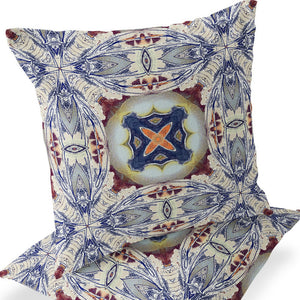 Homeroots Set Of Two 16" X 16" Blue And Gray Blown Seam Floral Indoor Outdoor Throw Pillow  Polyester 535584
