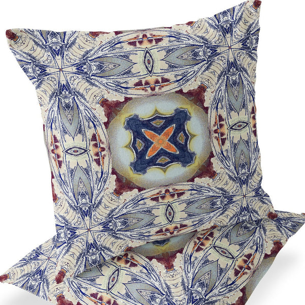 Homeroots Set Of Two 16" X 16" Blue And Gray Blown Seam Floral Indoor Outdoor Throw Pillow  Polyester 535584