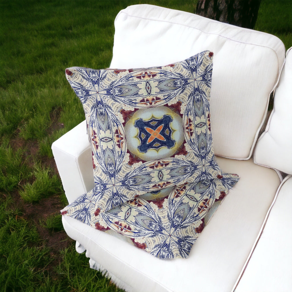 Homeroots Set Of Two 16" X 16" Blue And Gray Blown Seam Floral Indoor Outdoor Throw Pillow  Polyester 535584