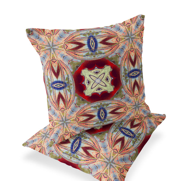 Homeroots Set Of Two 16" X 16" Gray And Red Blown Seam Floral Indoor Outdoor Throw Pillow  Polyester 535585